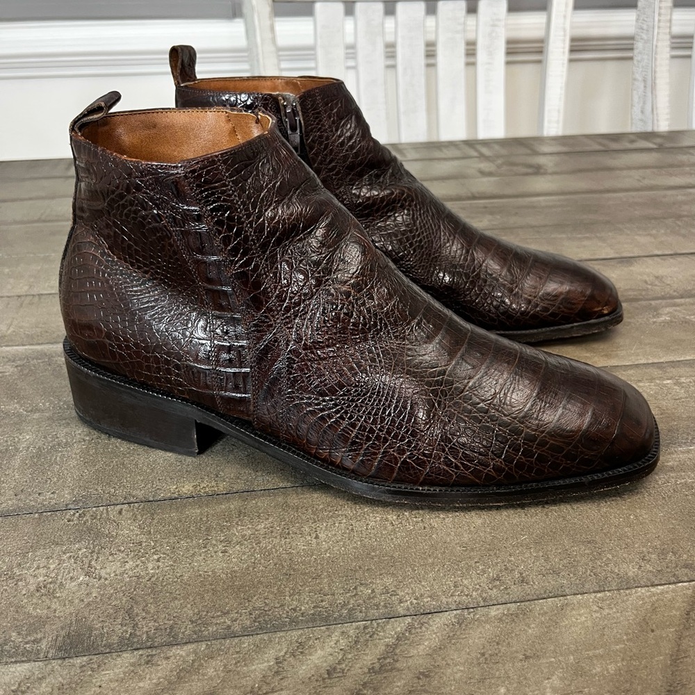 Marco Vicci Ankle Boots Crocodile Leather Brown Sz 13